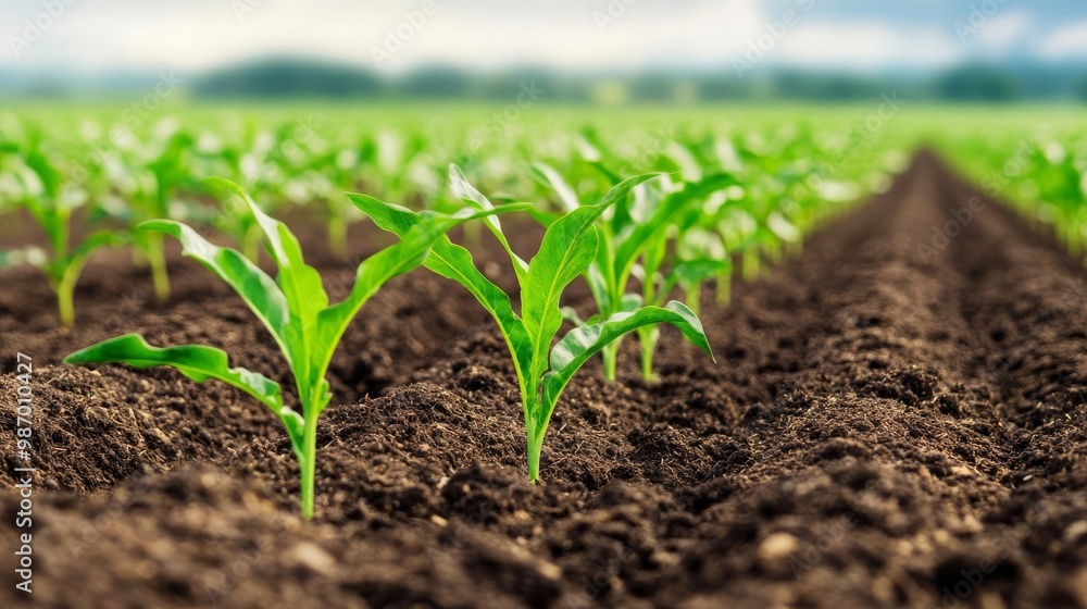 Healthy crop growth emerging from organically treated soil, sustainable farming practice Healthy crop growth emerging from organically treated soil, sustainable farming practice
