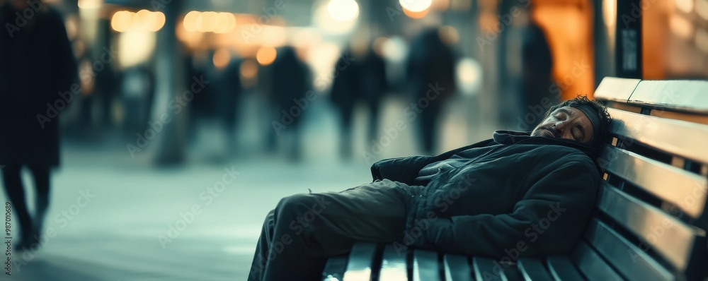 A homeless man sleeping on a bench A homeless man sleeping on a bench