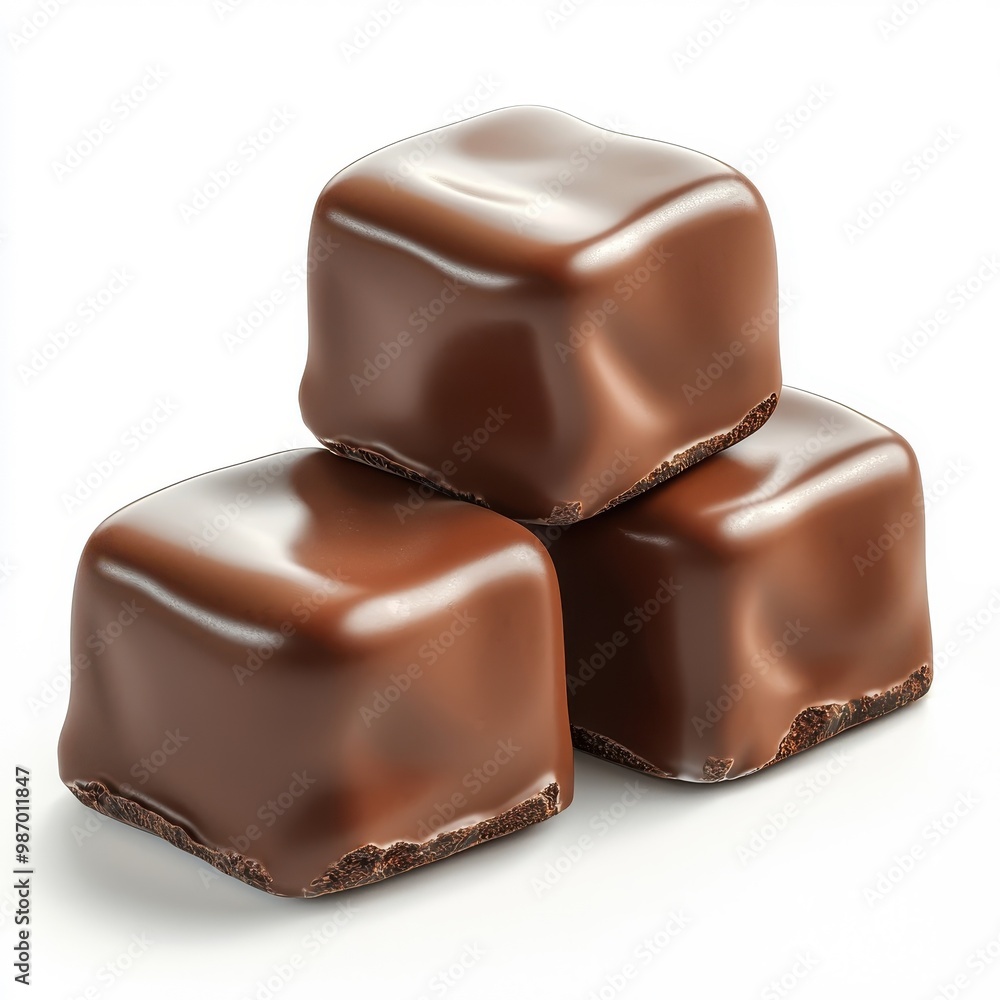 3D cartoon-style chocolate marshmallows isolated on a white background, offering a playful and imaginative representation. 3D cartoon-style chocolate marshmallows isolated on a white background, offering a playful and imaginative representation.
