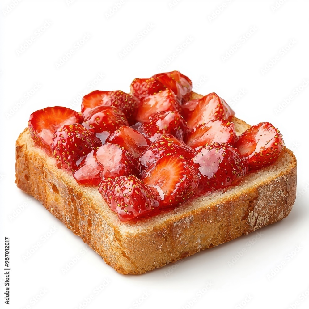 Bread with strawberry topping isolated on a white background, showcasing its fresh and fruity appearance. Bread with strawberry topping isolated on a white background, showcasing its fresh and fruity appearance.