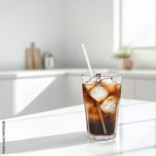 Freshly Brewed Iced Coffee in a Glass with Ice Cubes