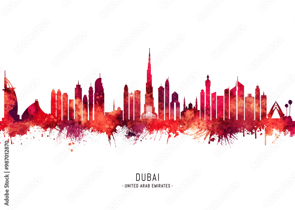 Fototapeta premium Dubai UAE Skyline Red
