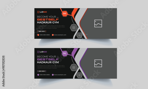 Modern and Clean Fitness Gym Facebook Cover Design Template 