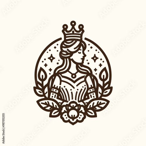 beauty line art queen logo template. goddess of nature logo illustration