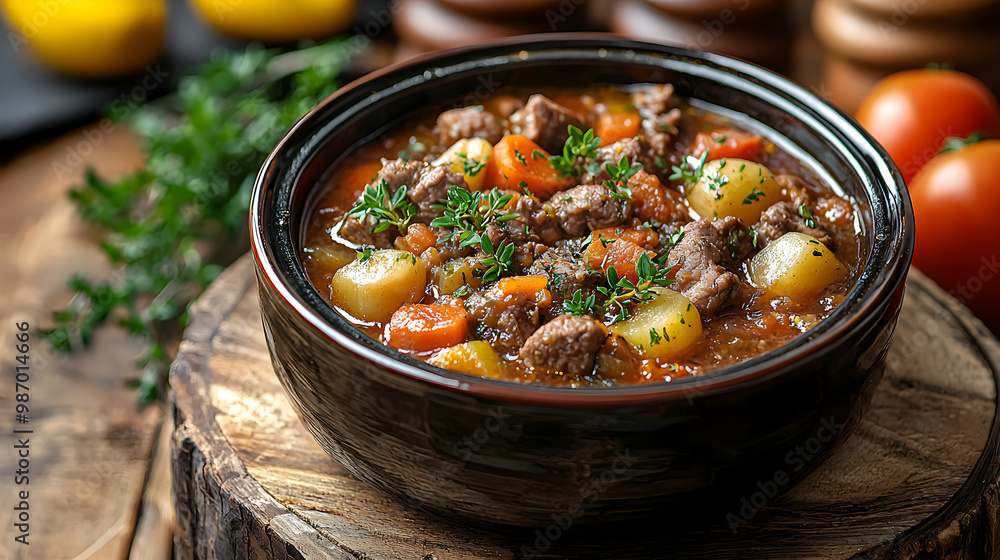 A modern electric slow cooker with a glossy black finish, sitting on a rustic wooden table, with the aroma of slow-cooked stew filling the air, bathed in soft, cozy kitchen light, symbolizing A modern electric slow cooker with a glossy black finish, sitting on a rustic wooden table, with the aroma of slow-cooked stew filling the air, bathed in soft, cozy kitchen light, symbolizing