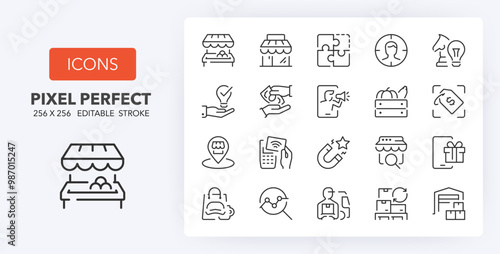 Retail commerce. Outline symbol collection. Editable vector stroke. 256x256 Pixel Perfect scalable to 128px, 64px...