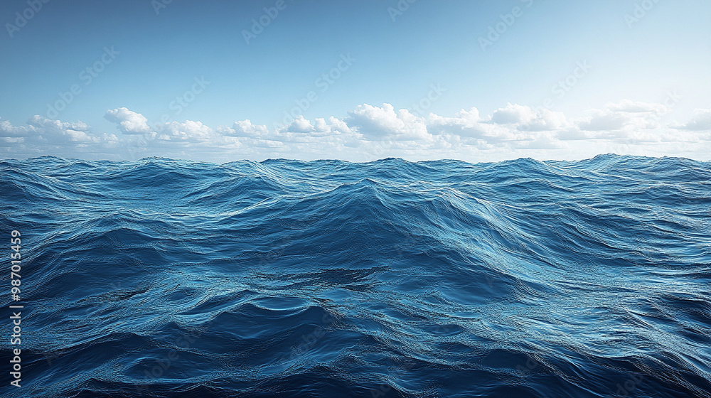 A serene view of gentle ocean waves under a clear blue sky, capturing the tranquility of nature's marine beauty.