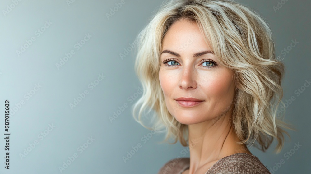 Fototapeta premium Elegant woman with blonde hair and radiant smile