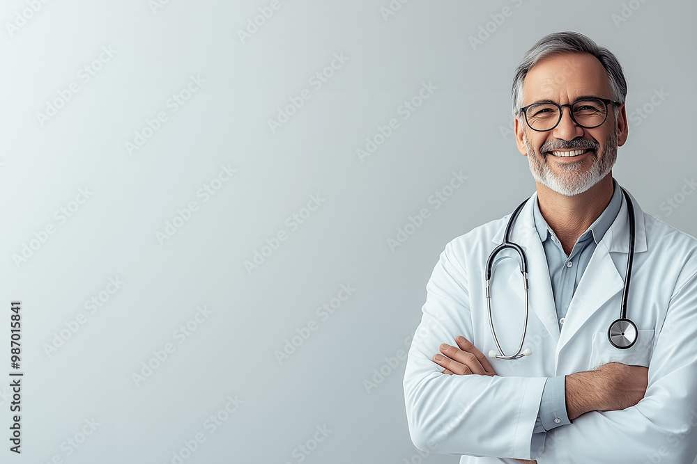 portrait of a smiling good vibes doctor at front of blank wall portrait of a smiling good vibes doctor at front of blank wall