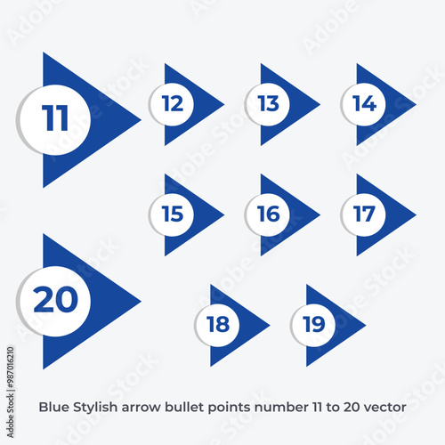 Blue Stylish arrow bullet points number 11 to 20 photo