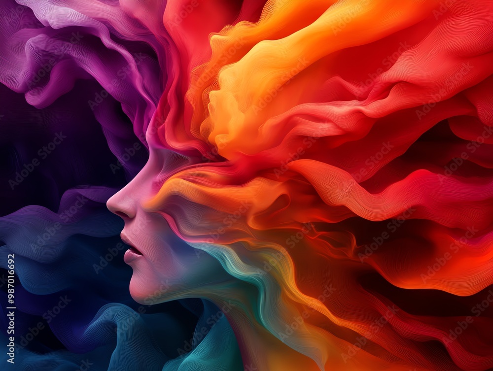 Obraz premium A surreal figure made entirely of shifting colors and abstract shapes, representing the fluidity of creativity