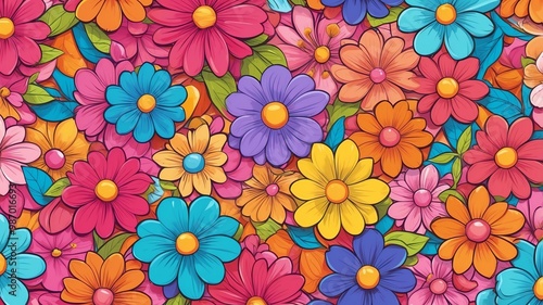 Brightly Colored Blossoms Cartoon Background Design