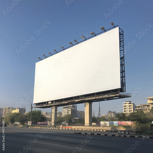 Blank Billboard Sign on Highway Overpass photo