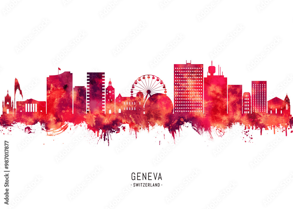 Fototapeta premium Geneva Switzerland Skyline Red