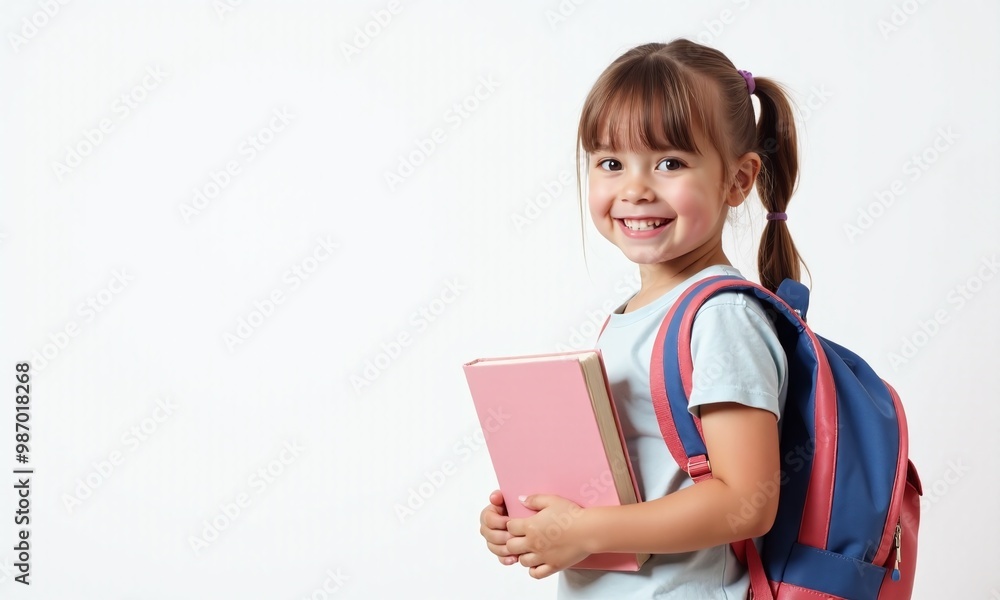 portrait funny child with backpacks and school books girl on pastel background. portrait funny child with backpacks and school books girl on pastel background.