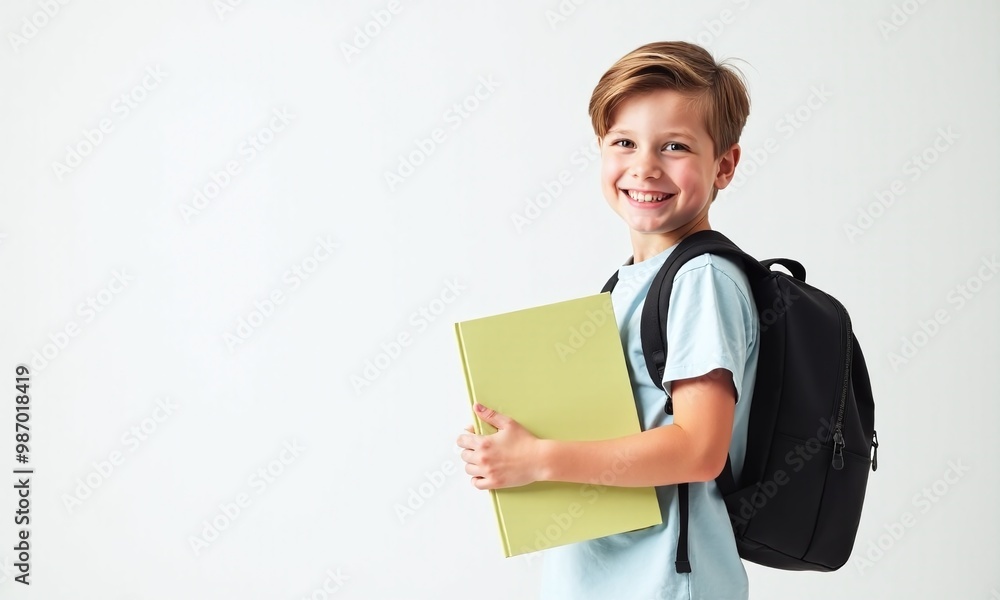 portrait funny child with backpacks and school books boy on pastel background. portrait funny child with backpacks and school books boy on pastel background.