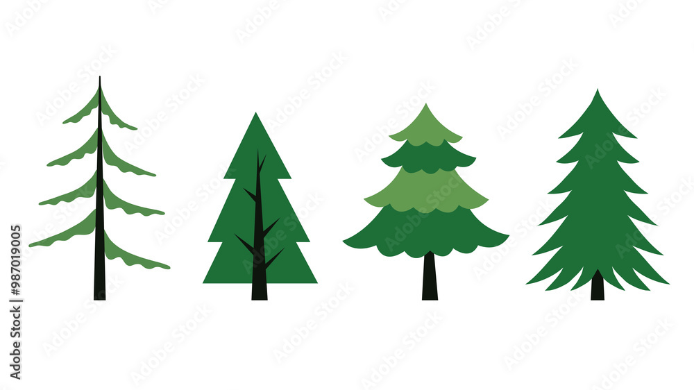 Coniferous trees set. Spruce, fir, cedar, pine. Simple flat style vector illustration. Design elements isolated on a white background for a poster, banner, textbook, infographic. Coniferous trees set. Spruce, fir, cedar, pine. Simple flat style vector illustration. Design elements isolated on a white background for a poster, banner, textbook, infographic.