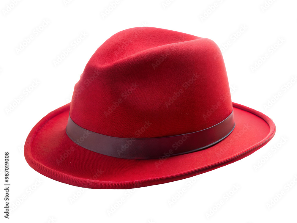 Red Fedora Hat with Black Band on White Background - Stylish and Bold Red Fedora Hat with Black Band on White Background - Stylish and Bold