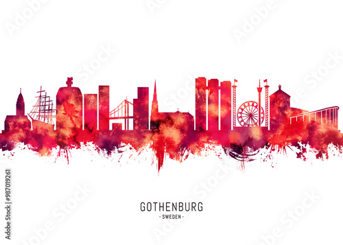 Gothenburg Sweden Skyline Red