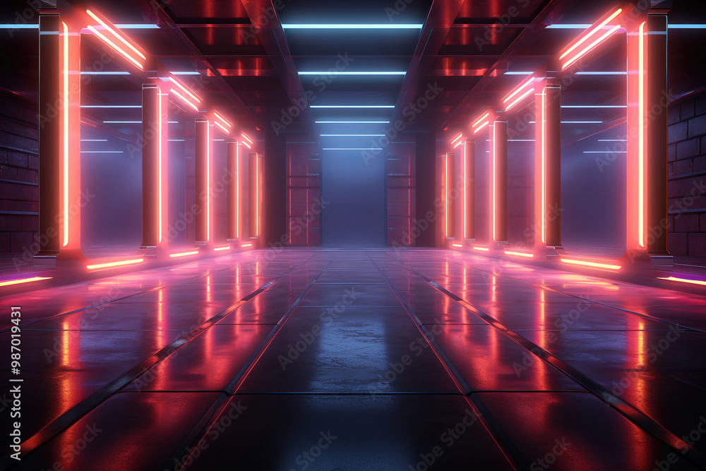 Fototapeta premium Attractive Modern Futuristic Red Neon Lights Background