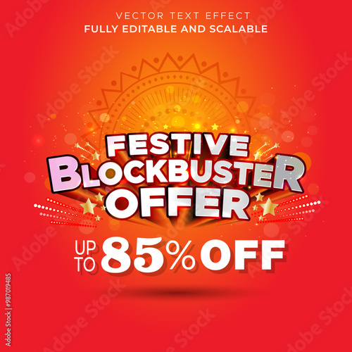 Navratri, Diwali dussehra Indian festival and Festive blockbuster offers 85% off Sale Shopping deals discount concept logo background.
