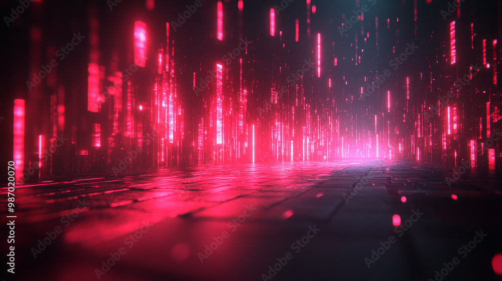 A vibrant digital landscape featuring glowing red light patterns, perfect for technology and sci-fi themes. A vibrant digital landscape featuring glowing red light patterns, perfect for technology and sci-fi themes.