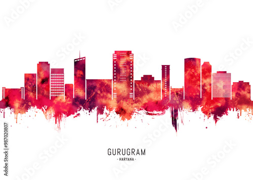 Obraz na płótnie Gurgaon Haryana Skyline Red w salonie