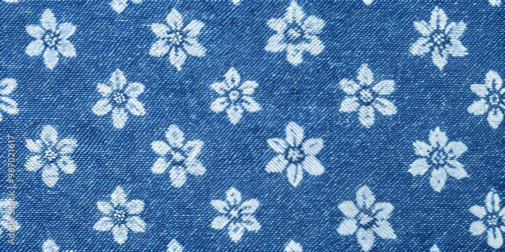 Blue floral fabric texture