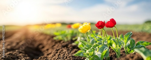 Cover crops in bloom protecting soil from the harsh sun, sustainable farming concept photo