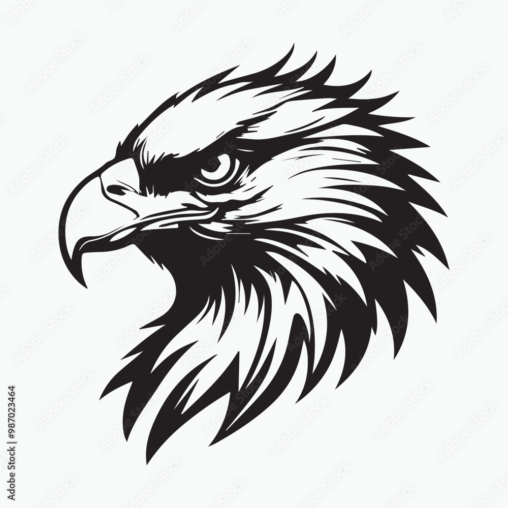 Obraz premium Black eagle head logo Vector Silhouette on white