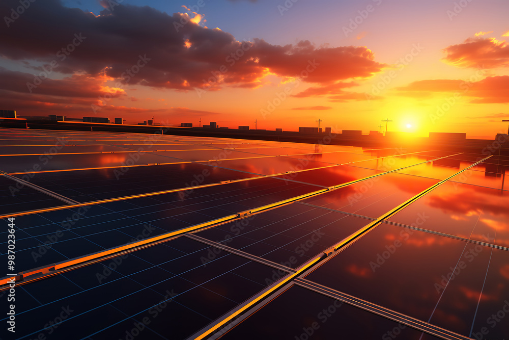 Attractive Solar Panels Under Sunlight Sunset Attractive Solar Panels Under Sunlight Sunset
