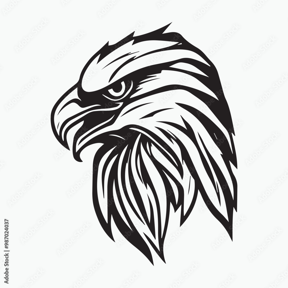 Obraz premium Black eagle head logo Vector Silhouette on white