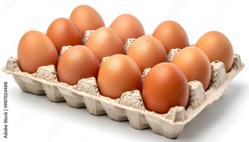 Brown chicken eggs in egg cartons isolated on white, set Brown chicken eggs in egg cartons isolated on white, set