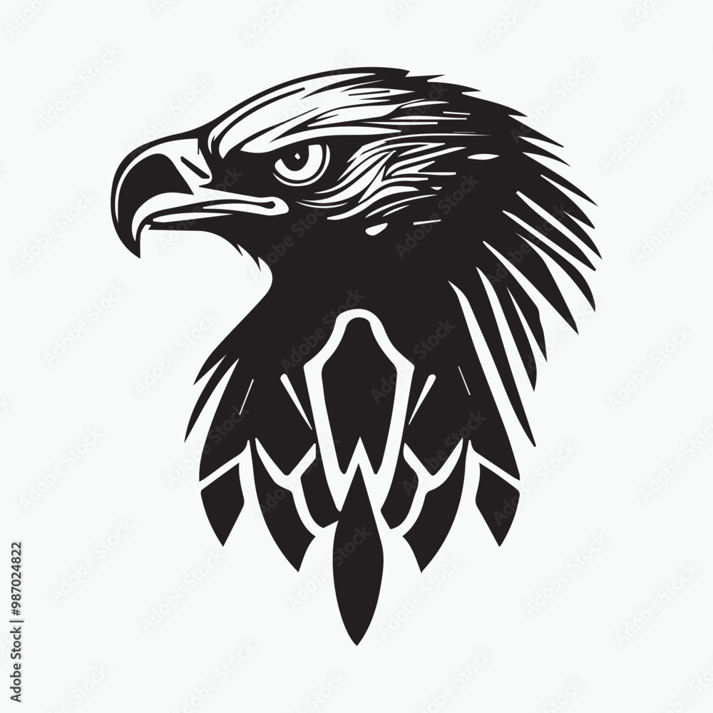 Obraz premium Black eagle head logo Vector Silhouette on white