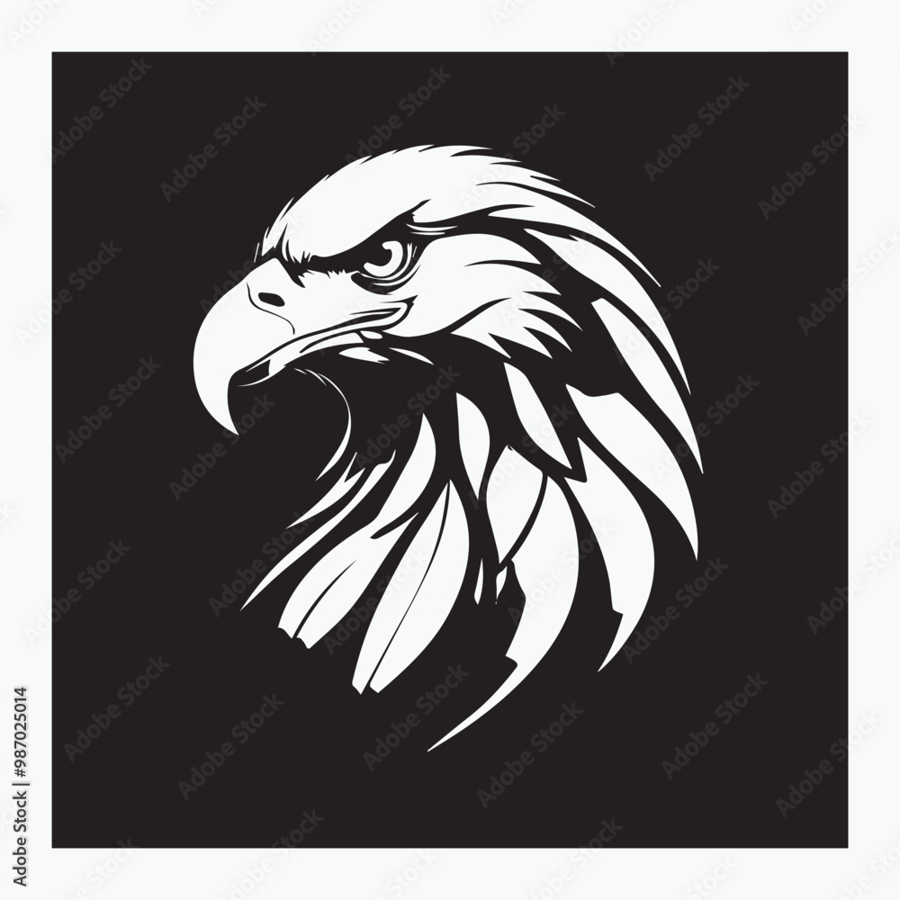 Obraz premium Black eagle head logo Vector Silhouette on white