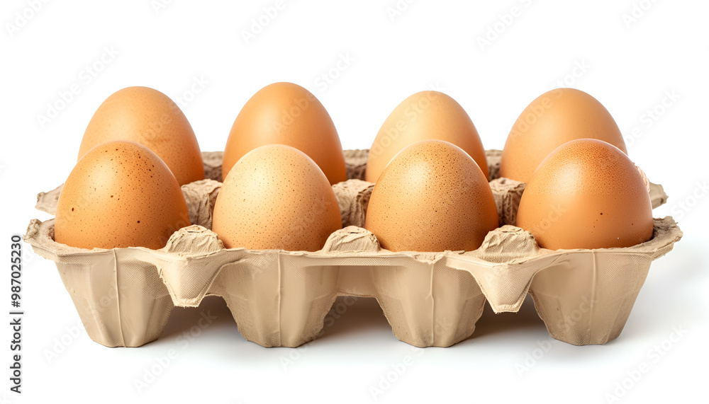 Brown chicken eggs in egg cartons isolated on white, set Brown chicken eggs in egg cartons isolated on white, set