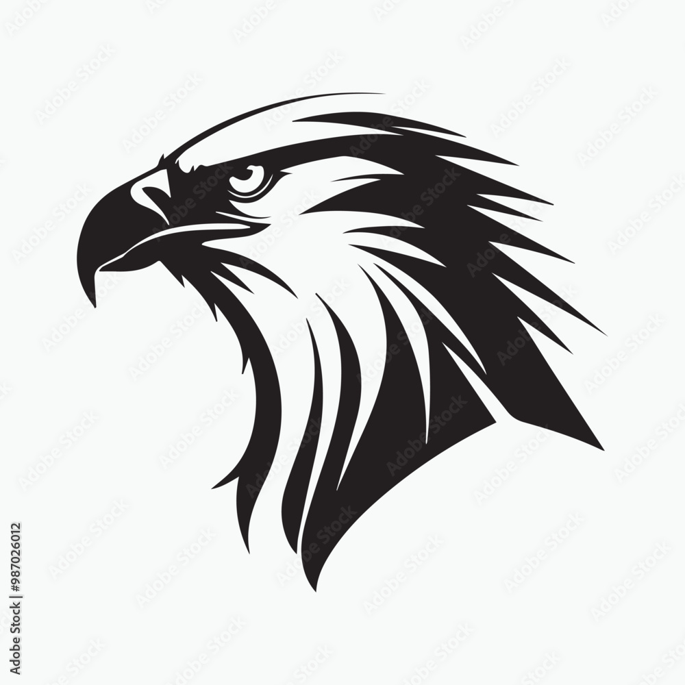 Obraz premium Black eagle head logo Vector Silhouette on white