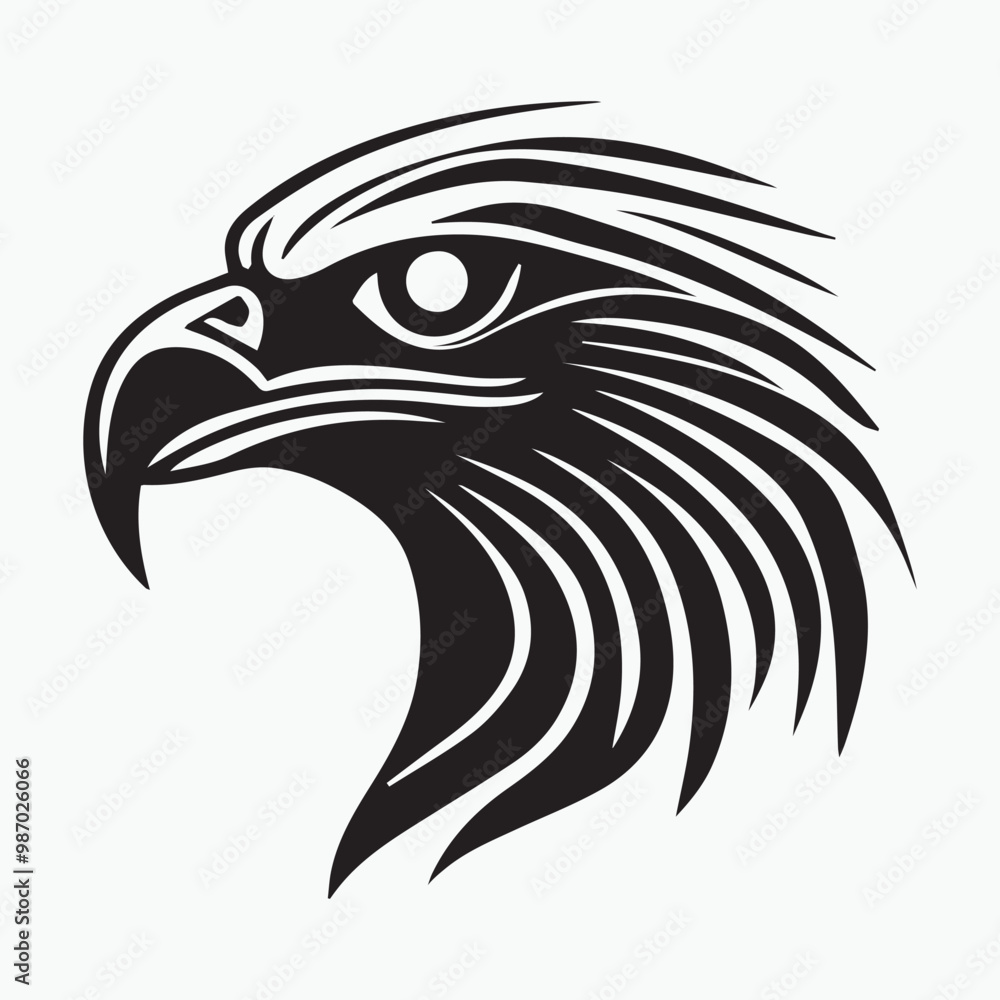 Obraz premium Black eagle head logo Vector Silhouette on white