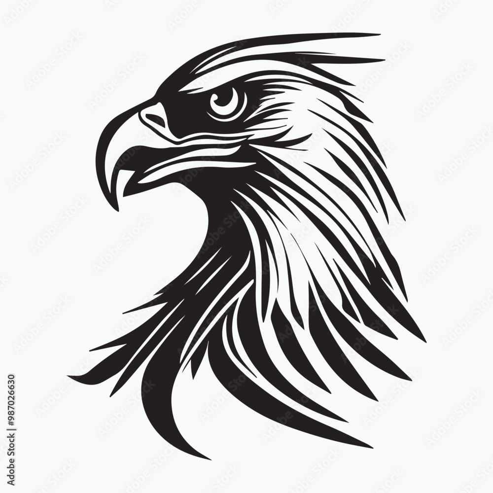 Black eagle head logo Vector Silhouette on white Black eagle head logo Vector Silhouette on white