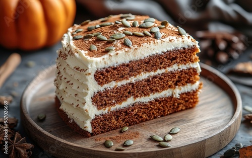 Wallpaper Mural Pumpkin Spice Cake Slice on Wooden Plate Torontodigital.ca