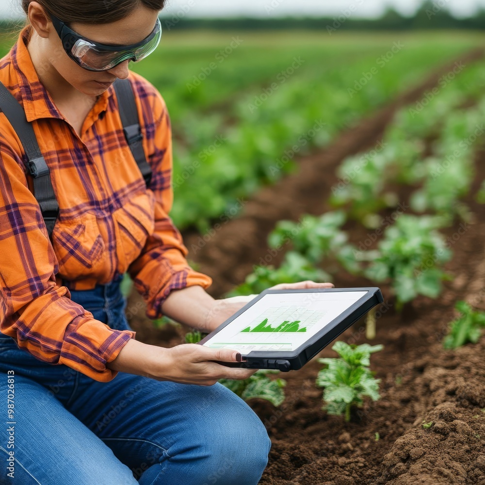Farmers monitoring soil health with advanced precision farming tools Farmers monitoring soil health with advanced precision farming tools