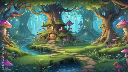 Enchanted Fairy Grove Cartoon Background Design