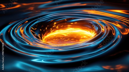 Abstract swirling liquid forming a circular shape with a glowing center