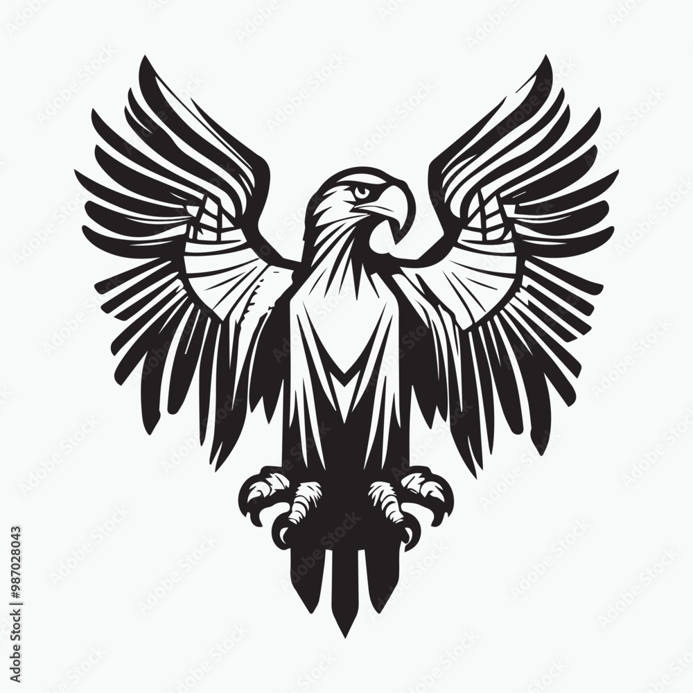 Obraz premium Black eagle head logo Vector Silhouette on white