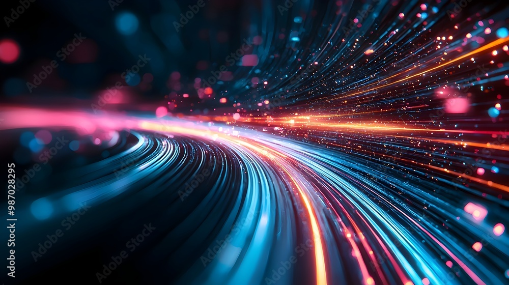 Obraz premium Fast data processing algorithm glowing with energy and speed in digital technology