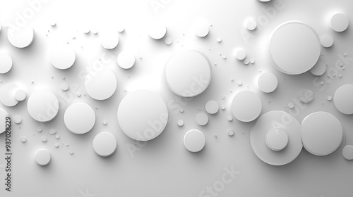 This abstract image features a dynamic arrangement of white circles on a soft gray background, perfect for modern designs.