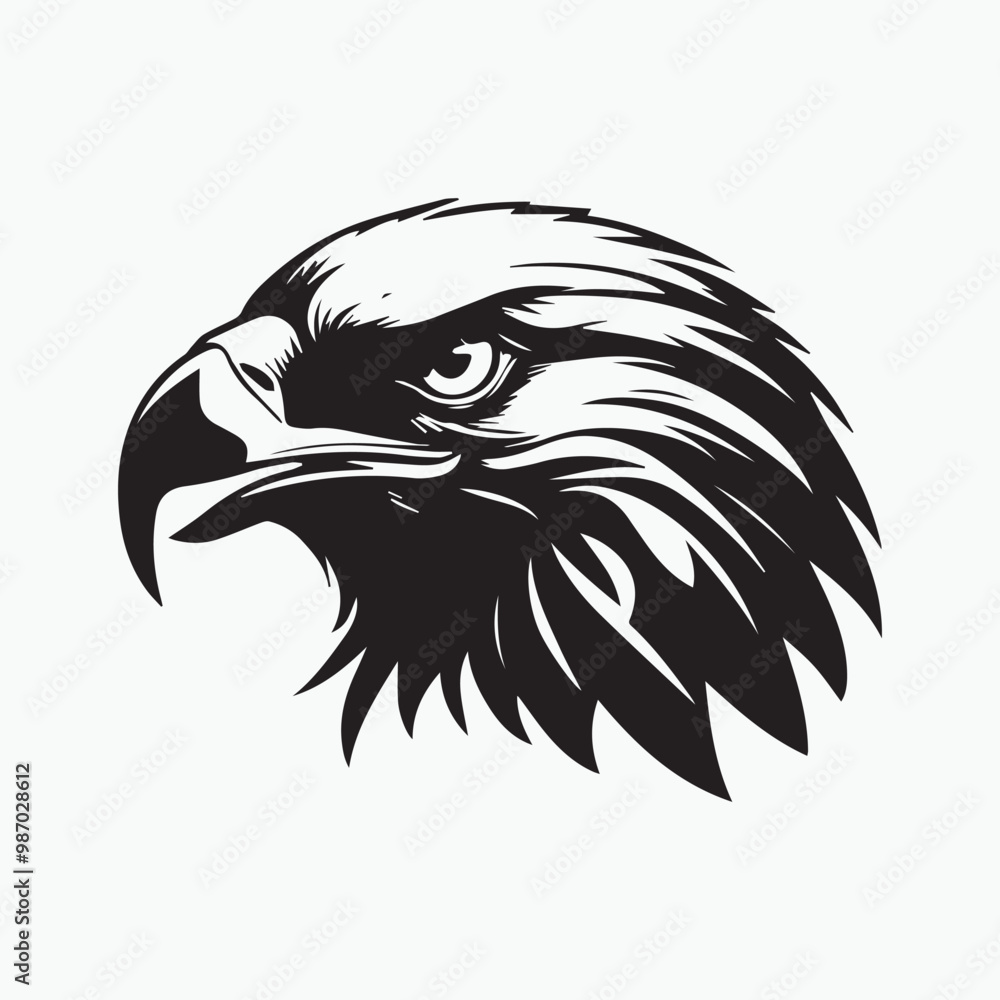 Obraz premium Black eagle head logo Vector Silhouette on white