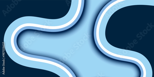 Fototapeta Naklejka Na Ścianę i Meble -  Lines art background. navy blue background. sky blue wallpaper. paper color illustration. abstract wavy lines vector design. horizontal banner template. cover header design. web page. landing page
