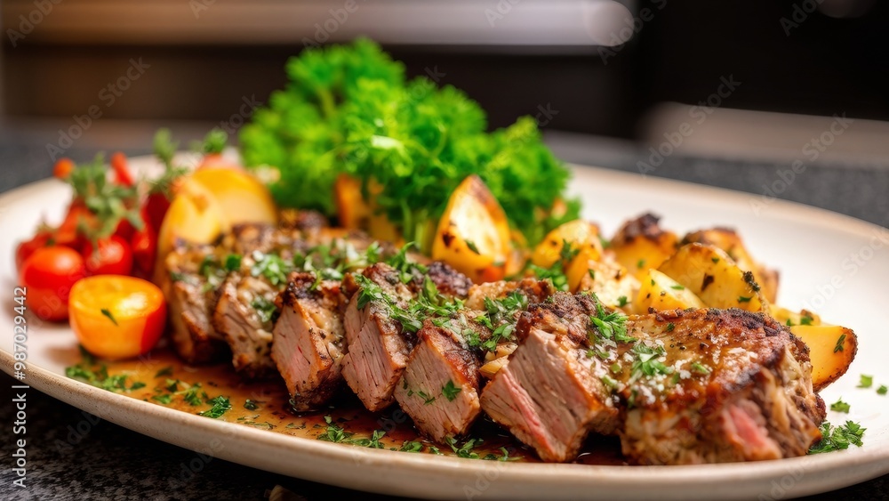 Lamb rack in Dijon style with a herb crust. Lamb rack in Dijon style with a herb crust.