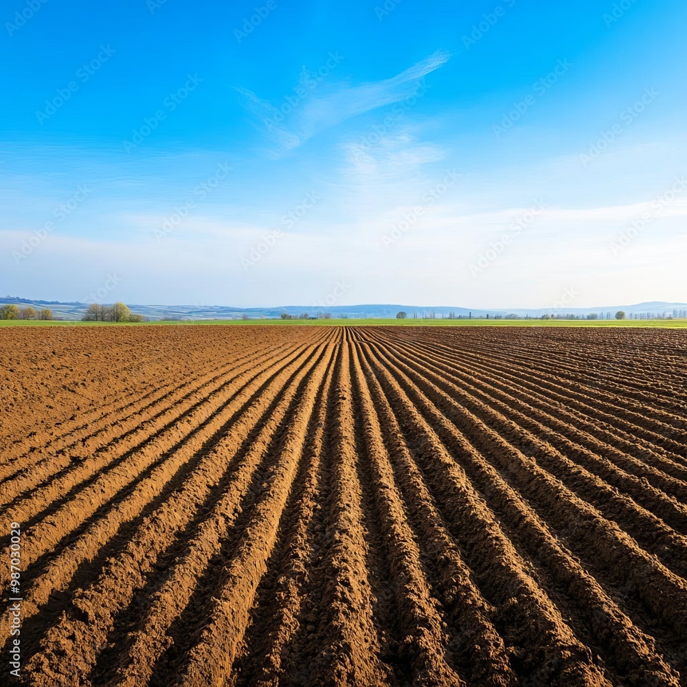 Farmland in early spring with freshly plowed soil ready for planting Farmland in early spring with freshly plowed soil ready for planting
